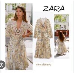 Zara Paisley tiered V-Neck maxi Sundress size Large resortwear